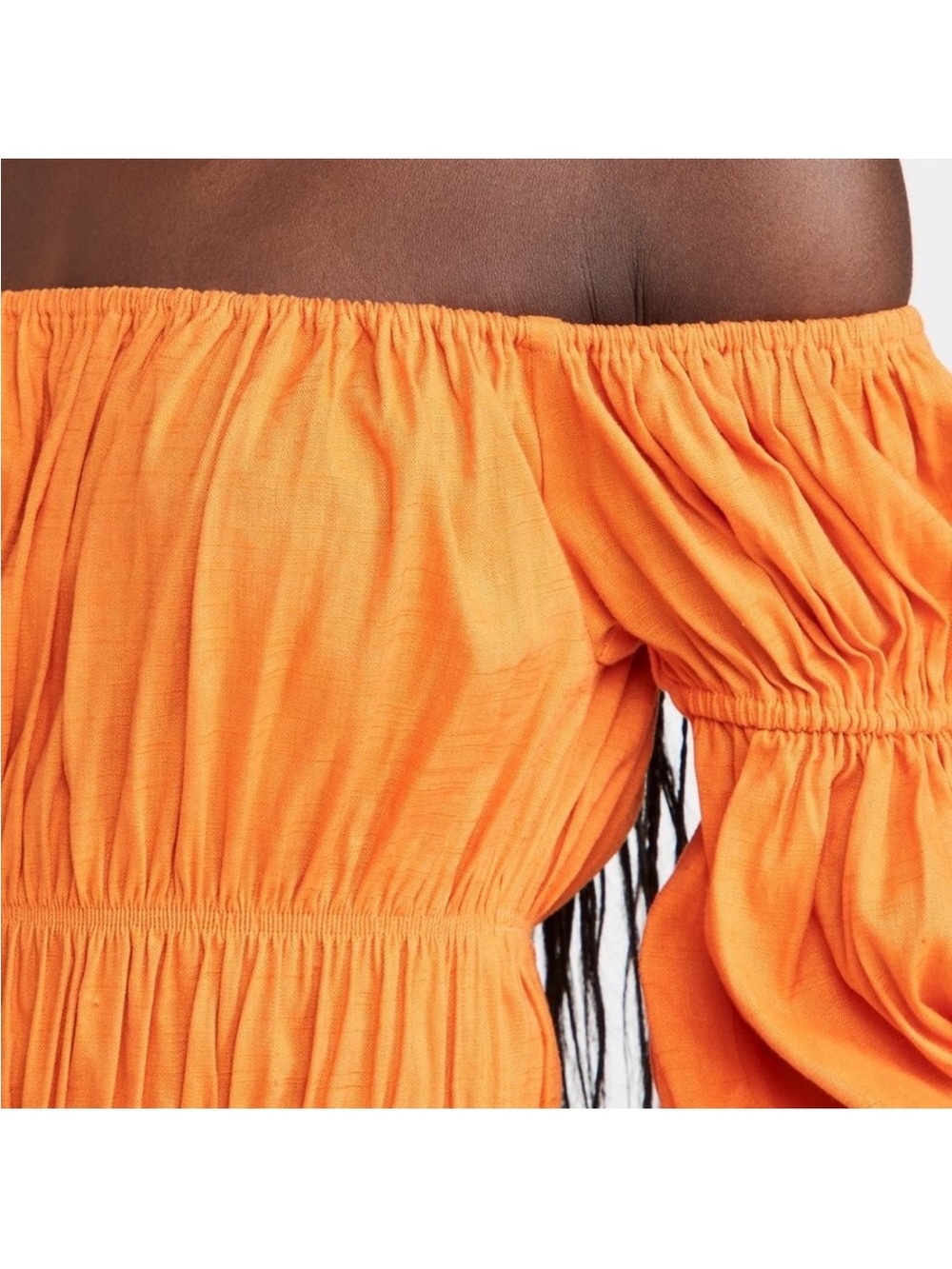 Cult Gaia Stella Off the Shoulder Smocked Midi Dress Sunburst Orange NWT Size XS - Picture 2 of 8